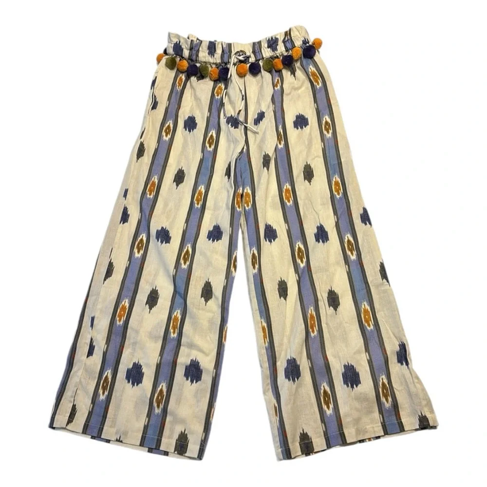 NOT 4 SALE Ollari Anthropologie Ikat Print Wide Leg Pom Pom Embellishment Pants - Picture 3 of 16